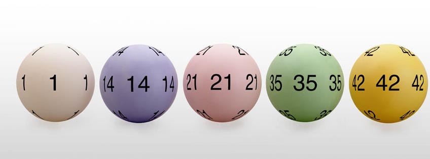 Five numbered lottery balls in a row: 1, 14, 21, 35 and 42.